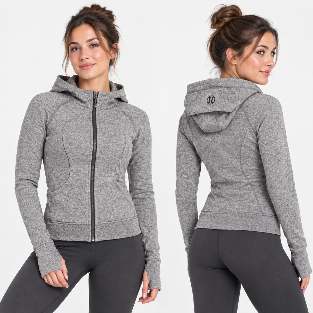 Lululemon Scuba Full Zip Hoodie Size 4 Heathered Grey Cotton Fleece Jacket
